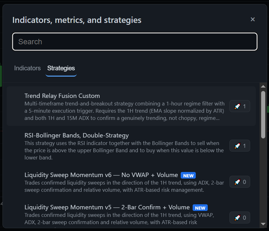 TrendRelay strategy selection list